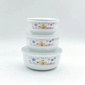 Large Orangery Christmas Porcelain Bowl Enamelled Stainless Steel Rim With Mango Wood Metal Big Pocorn Xmas Enamel-Bowl
