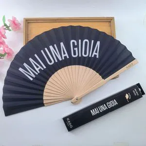 23CM Hot Sale Various Stock Colors Spanish Wooden Hand Fan Fabric Dance Fan With Box Wholesale