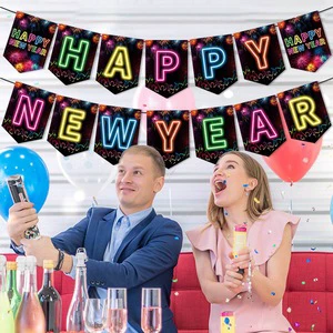 New Arrival Neon Happy New Year Hanging Swirls Banner New Year Eve Ceiling Swirls for Colorful New Year Party Supplies NYE Decor