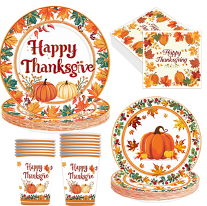 Thanksgiving Paper Plates Party Decorations Plates Disposable Pumpkin Maple Dinner Plates Tableware Set