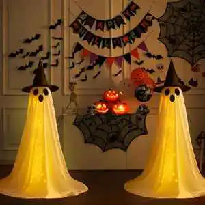 White Cloth Ghost Halloween Decor with Lights with Remote Control Halloween Party Decorations Indoor