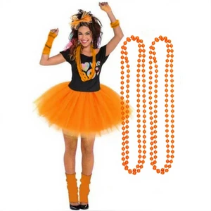 4PC Kings Day Dutch Kingsday Netherlands Koningsdag Orange Bead Necklace for Woman Party 1980s Cosplay Plastic Bead Necklace