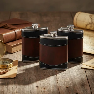 Vintage 6/7/8oz Stainless Steel Flask Metal Drinking Whisky Hip Flask With Leather Sleeve Gift For Men