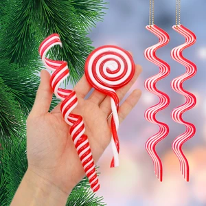 Eco-friendly Plastic Christmas Hanging Decor Candy Cane Red White Lollipop Pendant Home Party Xmas New Year Gift Children's Toys