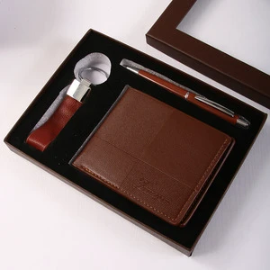 Father's Day Valentine's Day & Business Gift Set for Men-Souvenir Wallet Keychain & Pen giveaway mini leather gifts