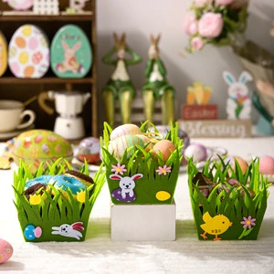 Cross-Border New Easter Decorative Non-Woven Storage Basket Practical Party Ornament for Bunny Egg Easter Celebrations