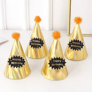 1Pcs Laser Golden Cardboard Happy Birthday Hat Adults and Kids Party Decoration Supplies for Christmas and Birthday
