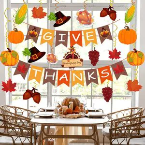 Wholesale Thanksgiving PVC Spiral Banner Star String Decorations Autumn Harvest Theme Party Background Decoration Set