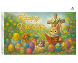 High Quality Easter Flags 3x5 Ft Single Printed Easter Decorations Bunny Rabbit Eggs for Outdoor Indoor House Gift