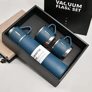500ml Double-Wall Stainless Steel 304 Thermal Mug Portable Vacuum Flask 2 Extra Cups Business Gift Set for Tea Cup Water Bottle