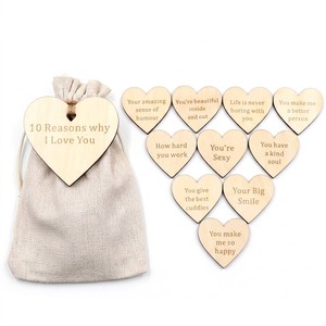 Custom Handmade Engraved I Love You Basswood Hearts Gift Set Wholesale Personalized Anniversary Keepsake Linen Bag DDP Xiaoyan
