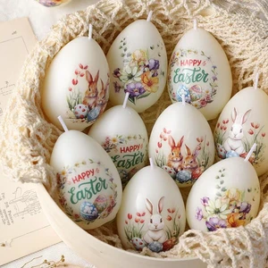 Easter Egg Shaped Scented Candles Watercolor Bunny & Floral Print Candles DecorativeCandles for Spring,Easter Party & Home Decor