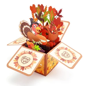 Thanksgiving Day Greeting Card 3d Popup Cards Box With Note Card and Envelope for Thanksgiving Holiday Supplies