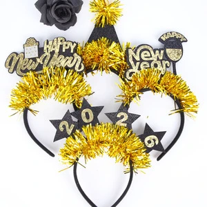 2026 New Year Decoration Headband Black Gold Hat New Year Theme Party Atmosphere Photo Props Gift Box Letter Color New Arrival