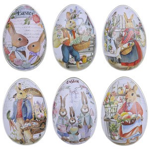 Wholesale New Easter Tin Eggs Colorful Bunny Embossed Tinplate 10.5x10.5x14cm Candy Egg Shells Party Home Holiday Supplies