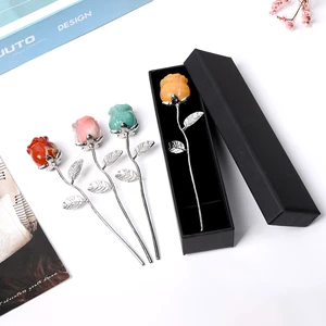 Wholesale Handmade Polished Crystal Craft Amethyst Rose Flower Gift Set for Art & Valentine Day