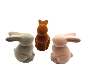 Custom Made Flocked Porcelain Easter Bunny with Modern Design and Embossed Printing for Easter Decorations and Gifts