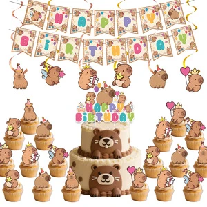 Hot Selling Cute Cartoon Capybara Themed Children's Birthday Party Disposable Paper Tray Paper Cup Flag Raising Supplies