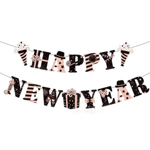 New Year Party Decoration Supplies Letter Banner Wholesale Romantic Patterns Round Balloon Hat Ornament