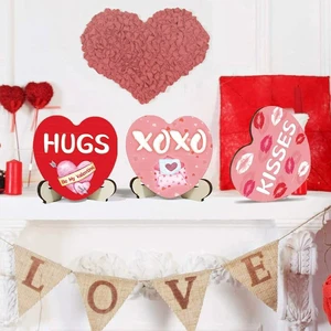 Valentine's Day Gift Table Decorative Item Pink Heart Craft Hanging Plaque Wooden Wall Hanging Ornament