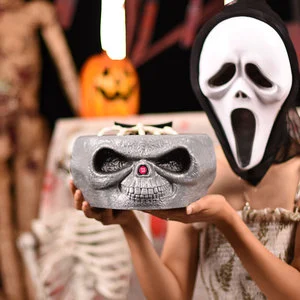 Animated Halloween Motion Sensor Skull Bowl Candy Dish With Creepy Moving Skeleton Hand for Party Decor