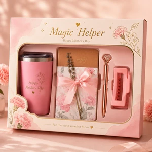 Custom Mothers Day Promotion Gift Set with Stainless Steel Tumbler Notebook Pen Hair Clip Corporate Giveaway