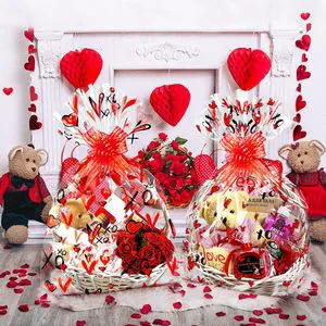 Large Cellophane Bags for Valentine's Day Gifts Pull Bows for Gift Packaging, Baskets, Wine Bottle, Plush Toys, Etc