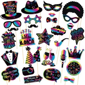 2025 New Year Party Funny Photo Props New Year Party Atmosphere Decoration Handheld Photo Mask Decoration Supplies