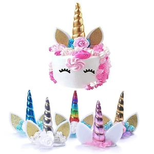 Unicorn Happy Birthday Party Accessories Kids Cake Decoration Supplies Topper Cake for Festive Occasions