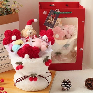 Cute Valentines Day Flower Bouquet Stuffed Animal Plush Toy Cartoon Gift Box Creative Birthday Christmas Gifts