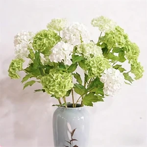 High Quality 3-Headed Hydrangea Snowball Realistic Plastic Artificial Flowers Modern 4 Colors Environment-Friendly Valentine's