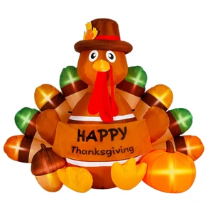 6 FT Thanksgiving Animated Inflatable Turkey Decoration with Built-in LED Lights Outdoor Lawn Decor