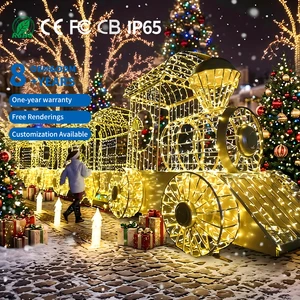 Waterproof IP65 Customized Giant 3D Christmas Train Shape Light Show Outdoor Landscape High CRI 95 For Christmas Festival