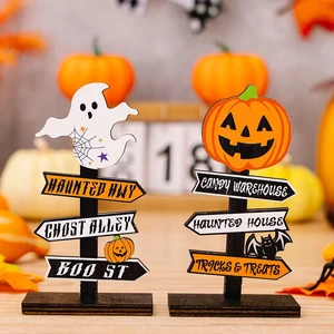 New Halloween Wooden Handicrafts - Creative Ghost Pumpkin Skull Ornaments for Festive Table Decorations