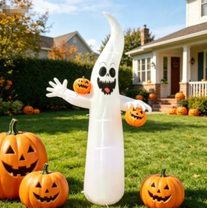 10FT Tall Halloween Inflatable Ghost with Pumpkins