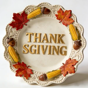 Resin Thanksgiving Decorative Plate with Maple Leaves, Corn & Acorns