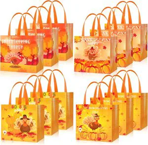 12 Packs Happy Thanksgiving Turkey Festival Bottom Side Non-woven Handbags Non-woven Fall Party Gift Bags for Party Favor Decors