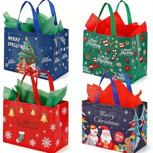Custom Christmas New Year Children Gift Shopping Bag Recyclable Color-Printed Hot-pressed Laminated Non-woven Bag For Festive