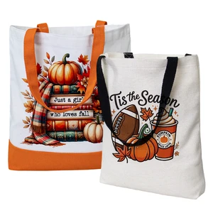 Fall Season Thanksgiving Days Tote Bags Sublimation Polyester Blank Linen Canvas Shopping Bag to Custom Printed
