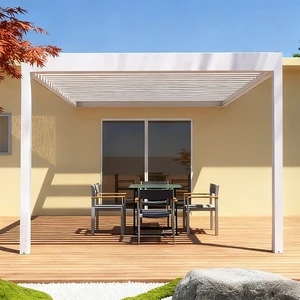 ANCSEM Motorized Aluminum Pergola Waterproof UV Resistant Windproof Rustproof Vent Slatted Roof Heavy Duty All Season Garden Use