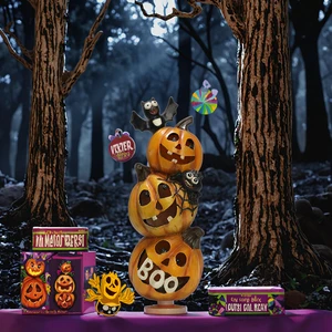 Halloween Resin Pumpkin Lamp - Handmade Crafted Lantern with LED Light, Spooky Home Decor for Holiday Display & Party Decoration