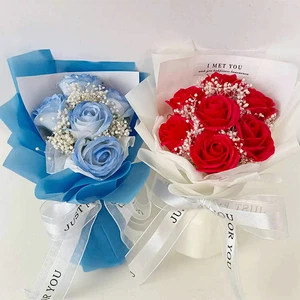 Handmade Mini Soap Rose Flower Bouquet Artificial Roses Arrangement Luxurious Valentine's Day Graduation Father's Day Gifts