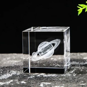 Customized Eco-friendly Crystal Cube Ornament Creative 3D Inner Carving Cloud Galaxy Planet Crafts Mother's Day Christmas