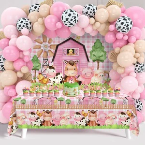 Childrens Birthday Party Decoration Set Paper Backdrop Tablecloth Balloons & Cake Topper Festive Supplies