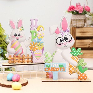 Cross-Border Hot Selling Wooden Easter Bunny & Egg Ornaments with FREE CARROTS-Desktop Decor & Holiday Party Gifts