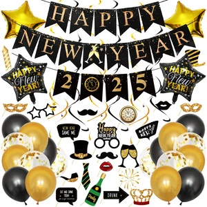 2025 Chinese New Year Happy New Year Banner Photo Booth Props Decor Hanging Balloon NYE Holiday Party Decorations