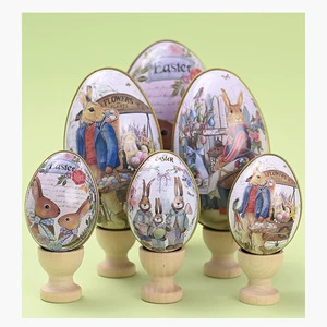 Easter Egg Shaped Metal Tinplate Cookie Canister for Spring Holiday Party Supplies for Crafts Jewelry & Candy Box Storage