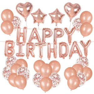 16inch Rose Gold Happy Birthday Balloons Kids Adults Birthday Party Supplies Layout Anniversary Decoration Foil Latex Balloons