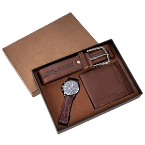 Promotional Gift Set 3-in-1 Men's Gift Set Watch Wallet Belt for Christmas Father's Day Thanksgiving