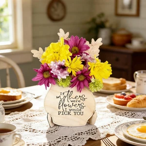 2026 Mother'S Day Gift Flower Holder Flower Vase Mothers Day Flowers Gift for Mommy Grandma DIY Wooden Flower Pots Decoration